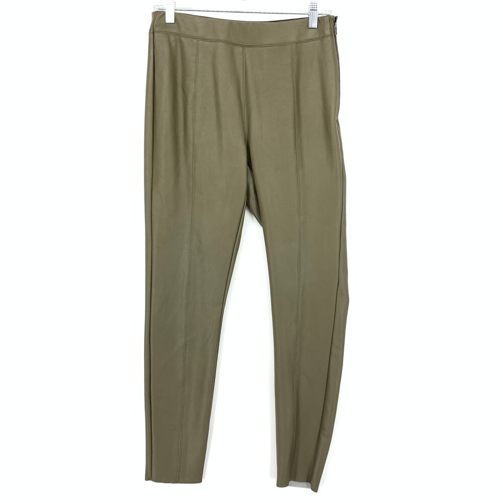 Topshop Faux Leather Leggings Womens Size 8 Olive Green Side Zip